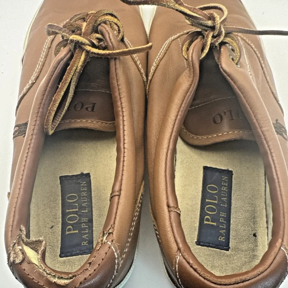 Polo Ralph Lauren VAUGHN Brown Leather Lace Casual Boat Shoes Men's Size US 14 D